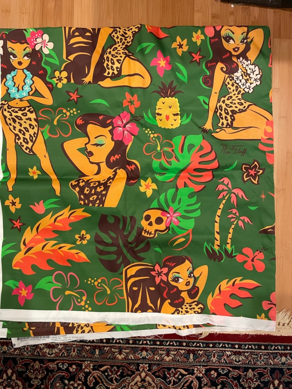 Hawaiian tiki girl cotton silk fabric